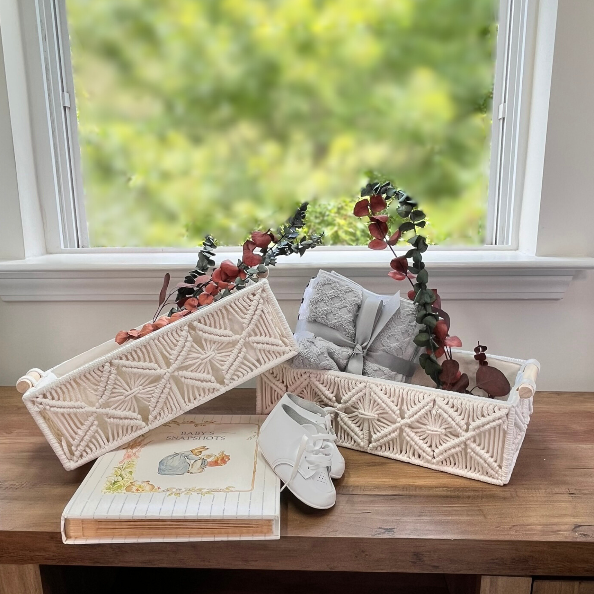 Personalized Macrame Basket | Cotton Yarn Storage Decor