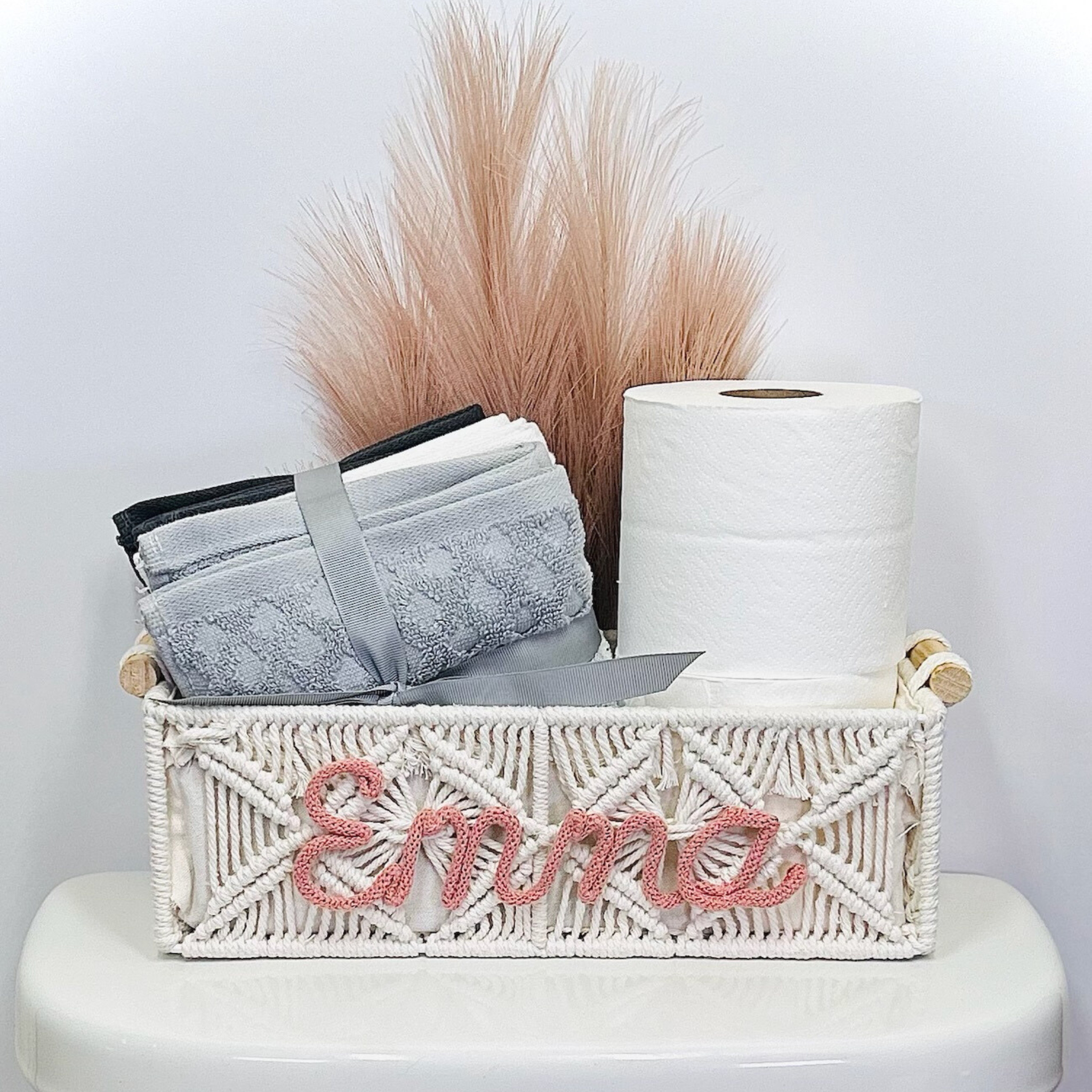 Personalized Macrame Basket | Cotton Yarn Storage Decor