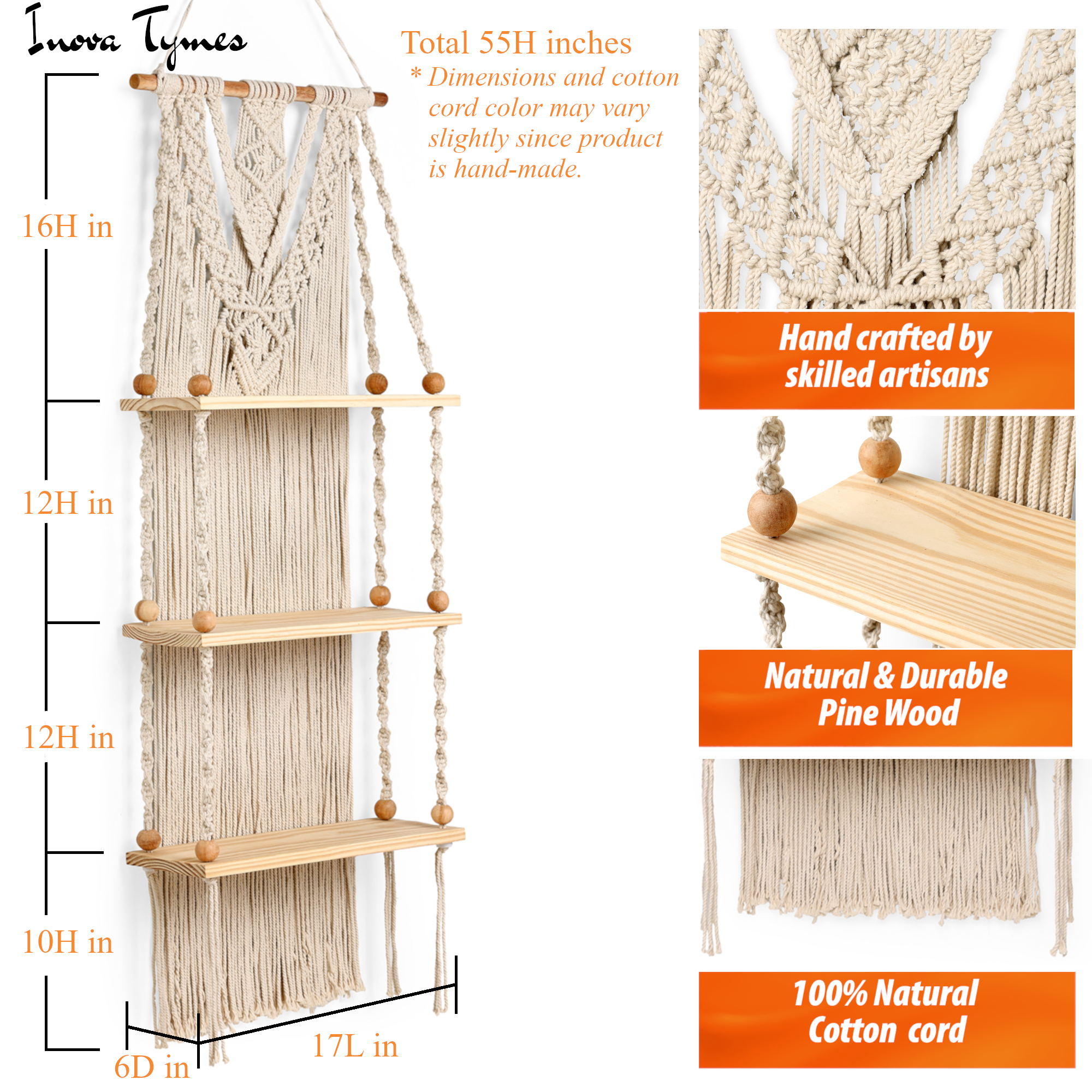 Macrame Wall Shelf 3 Tier | Boho Hanging Plant Shelf