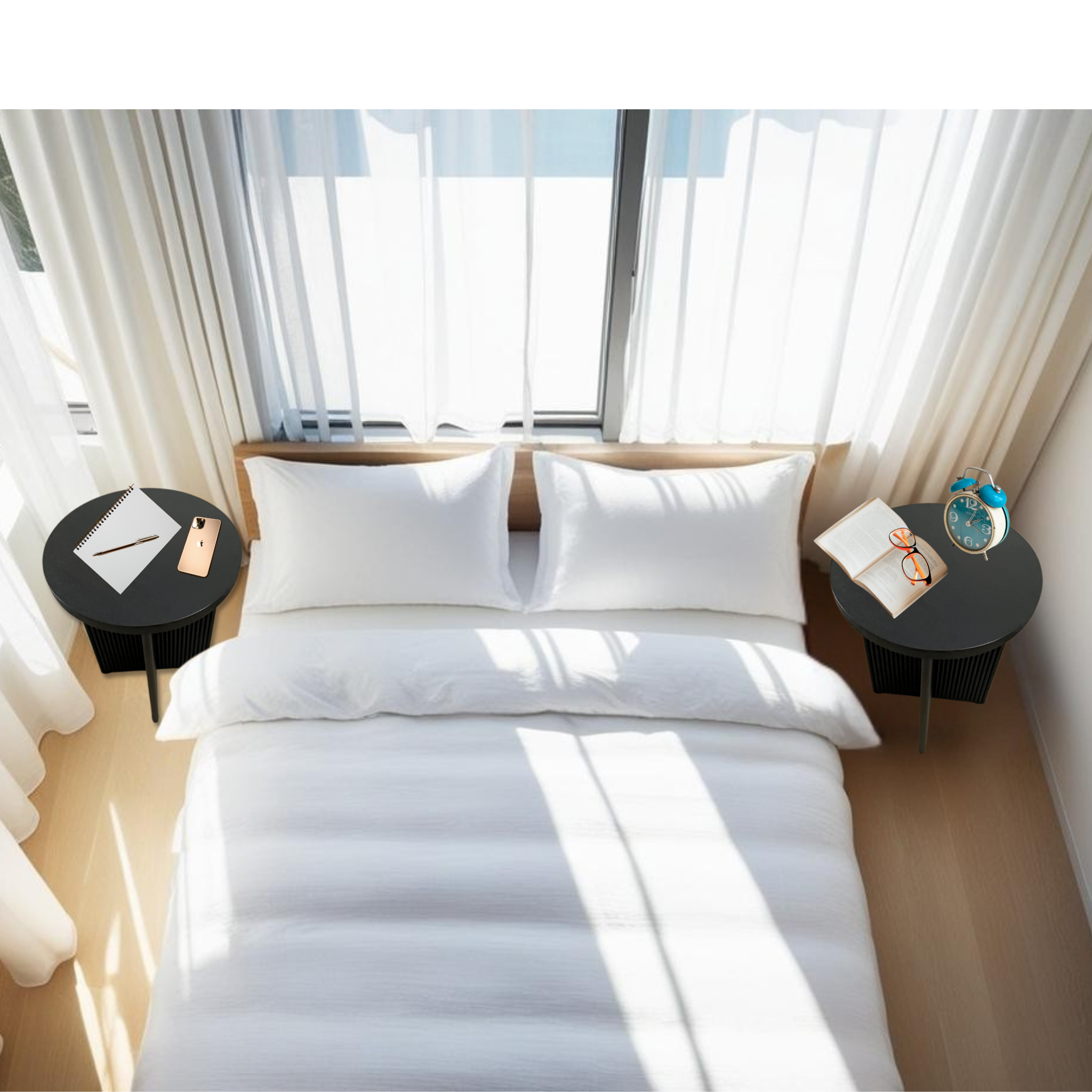 Fluted Black End Table | Solid Oak X-Base Side Table