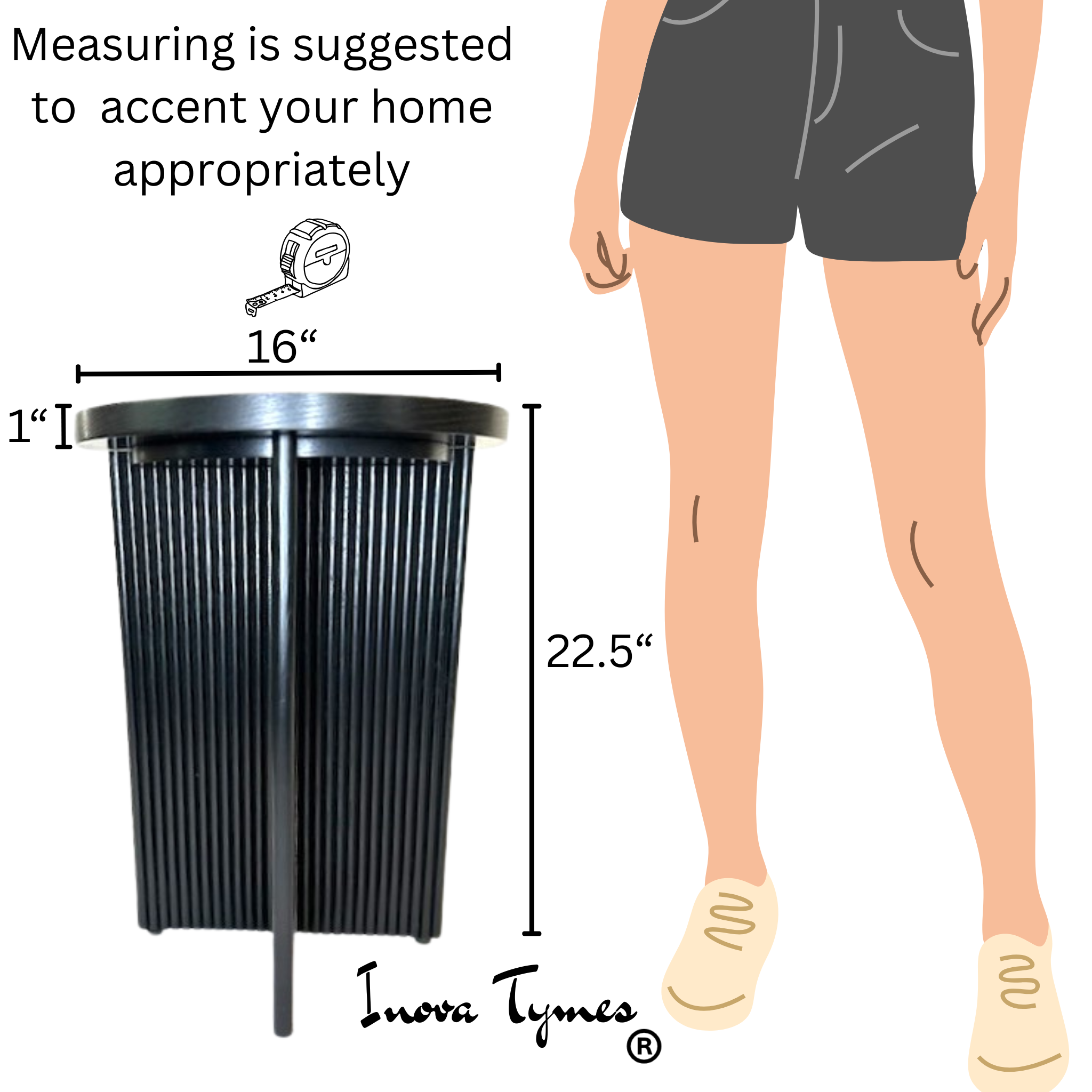 Fluted Black End Table | Solid Oak X-Base Side Table