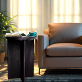 Fluted Black End Table | Solid Oak X-Base Side Table