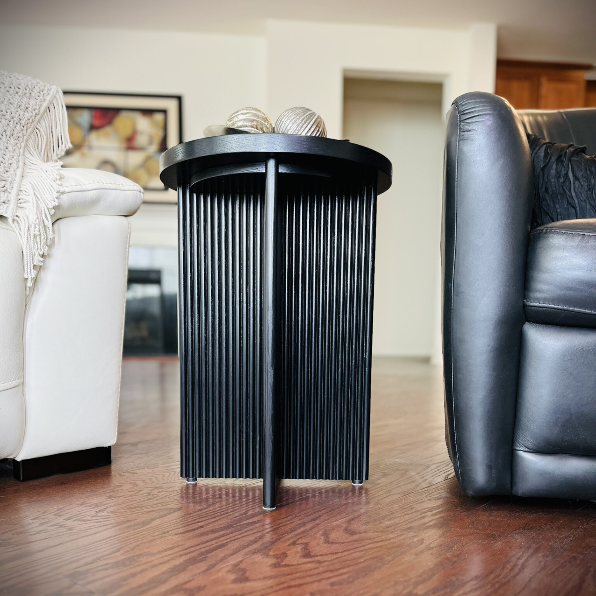 Fluted Black End Table | Solid Oak X-Base Side Table