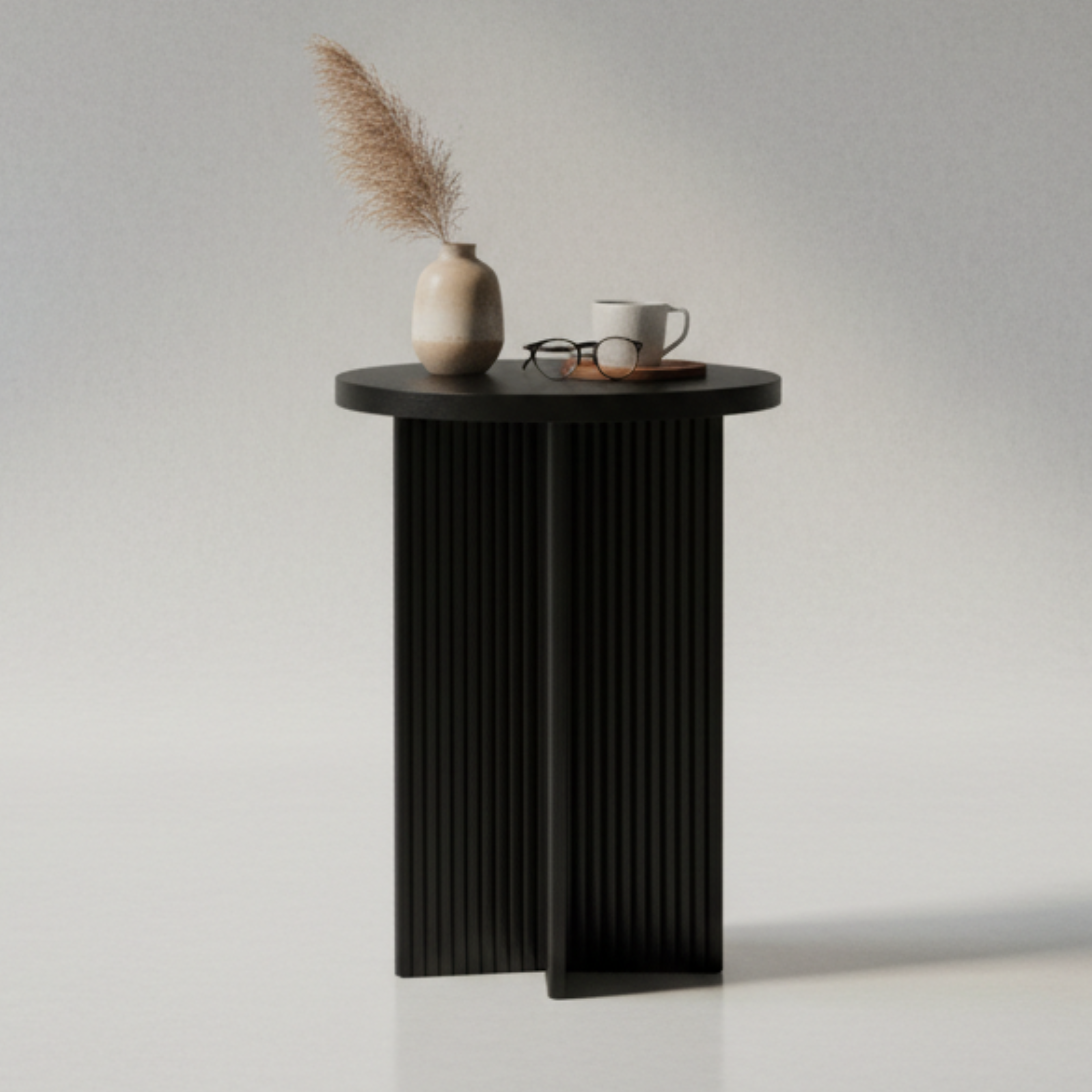 Fluted Black End Table | Solid Oak X-Base Side Table