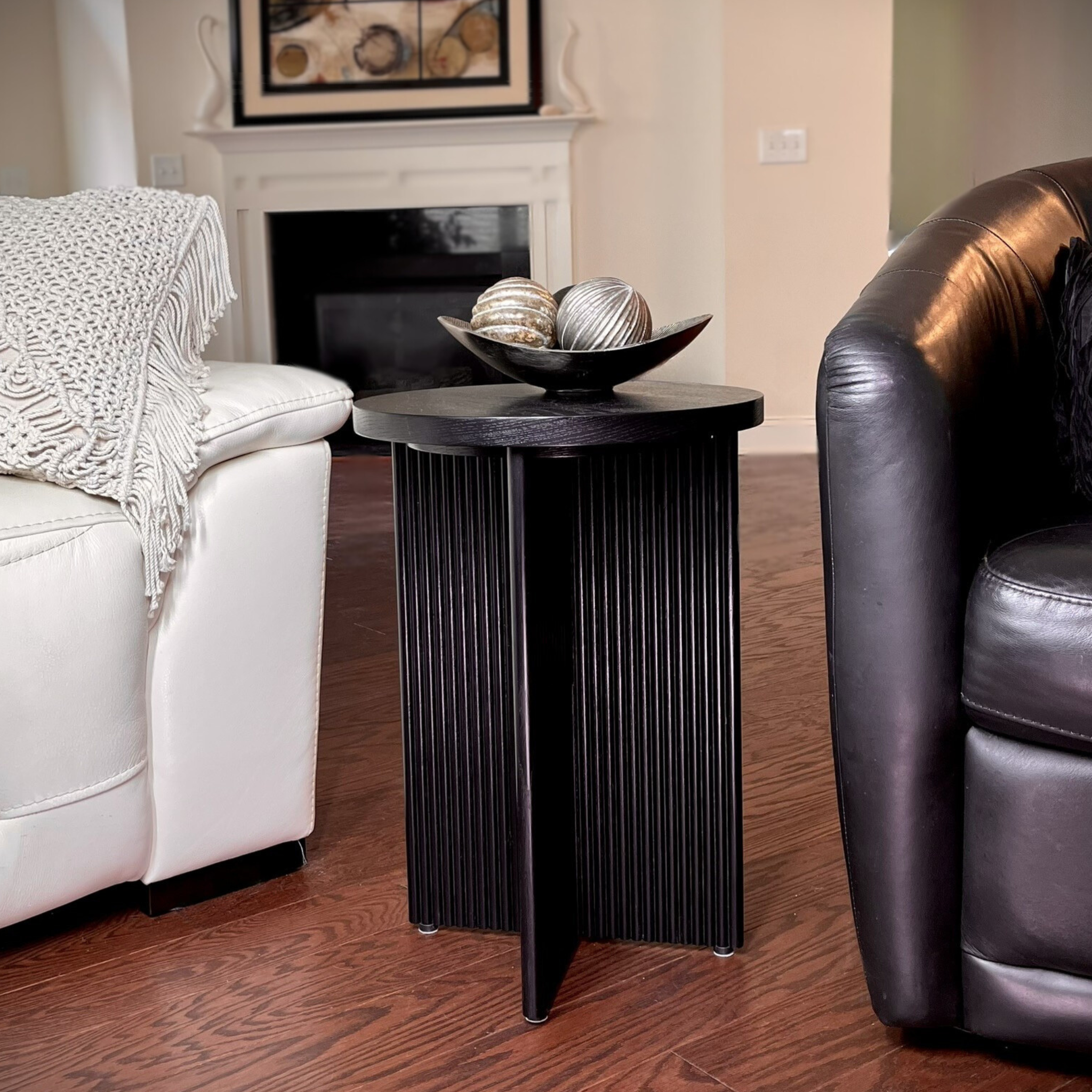 Fluted Black End Table | Solid Oak X-Base Side Table