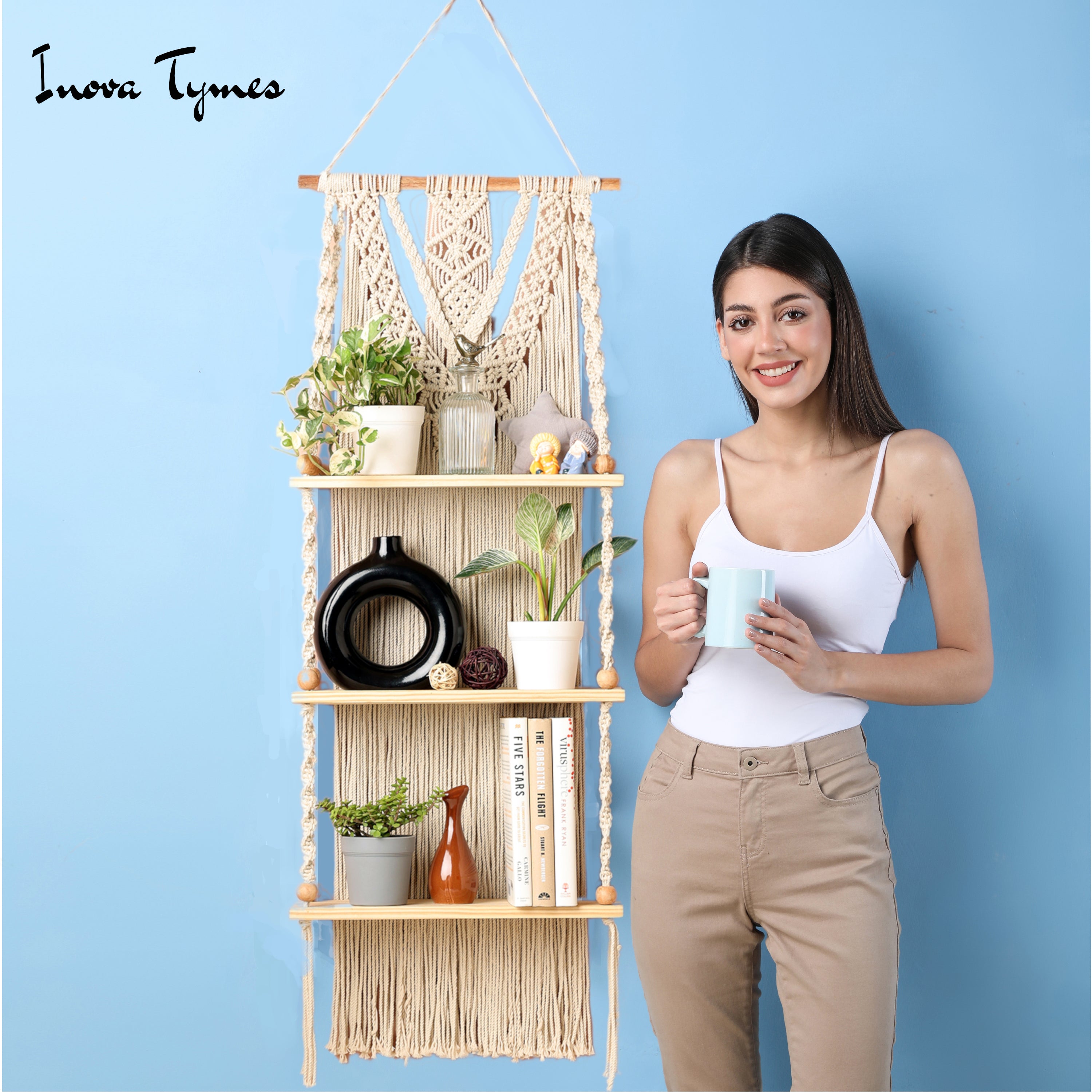 Macrame Wall Shelf 3 Tier | Boho Hanging Plant Shelf