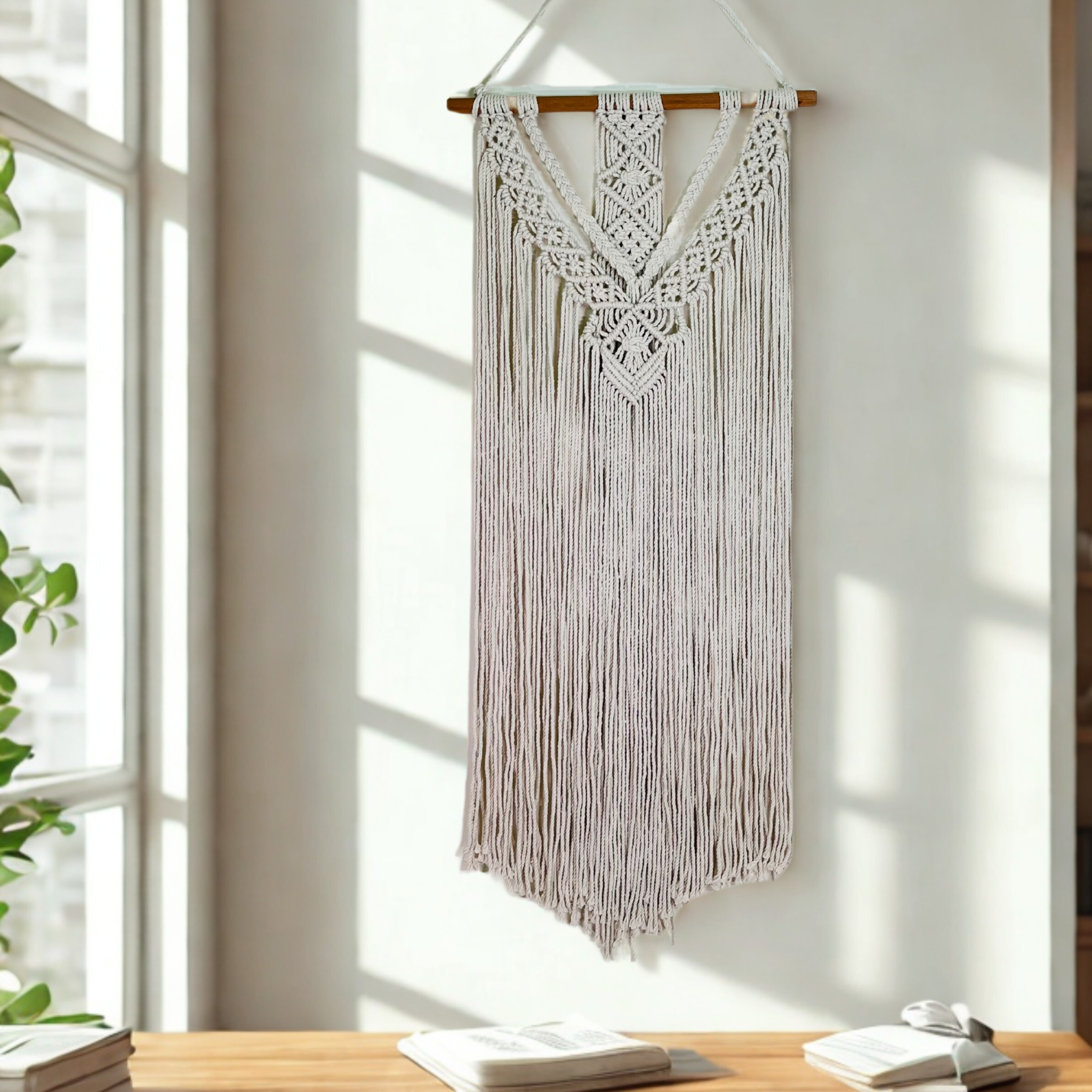 Large Long Macrame Wall Hanging | Extra-Long Straight or V-Cut