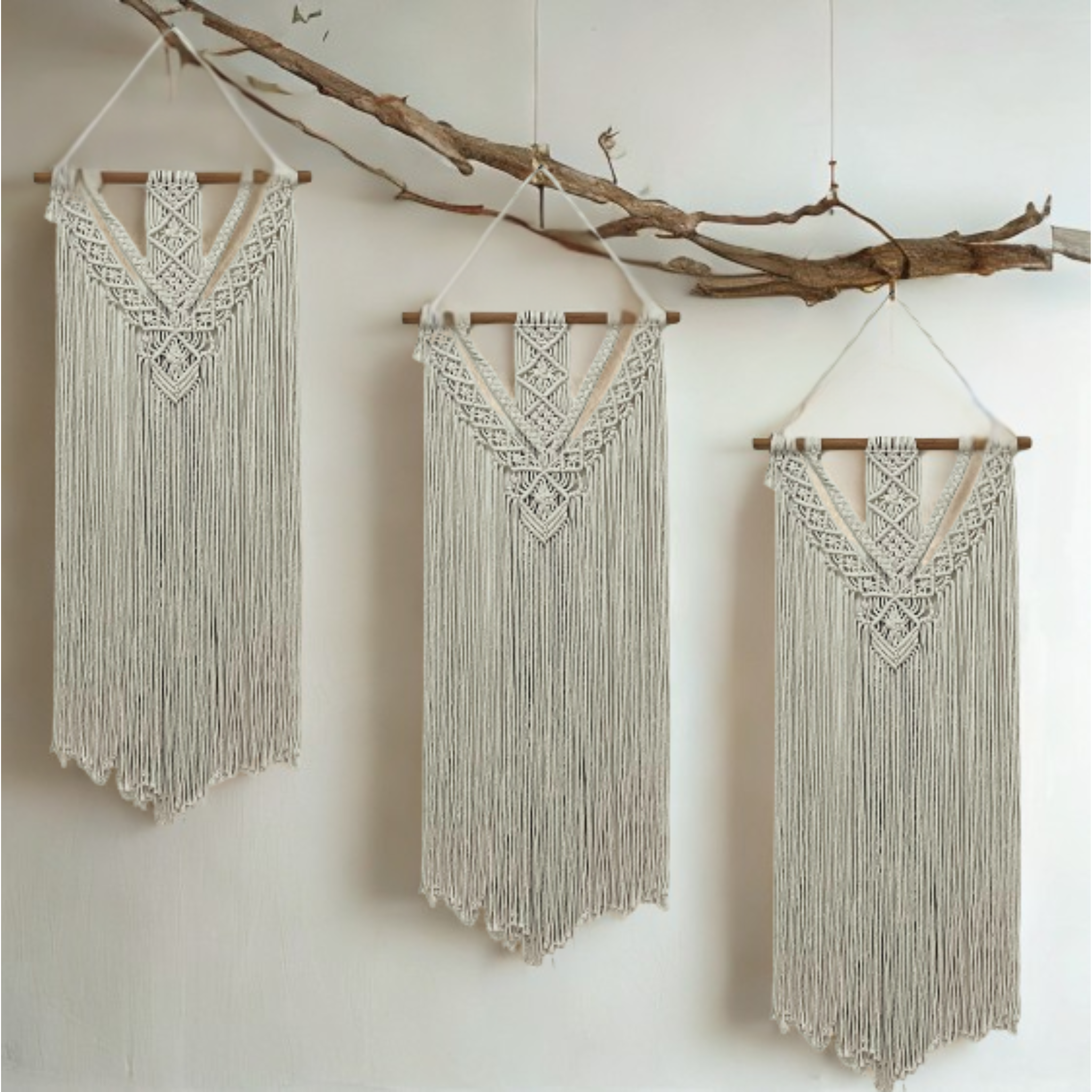 Large Long Macrame Wall Hanging | Extra-Long Straight or V-Cut