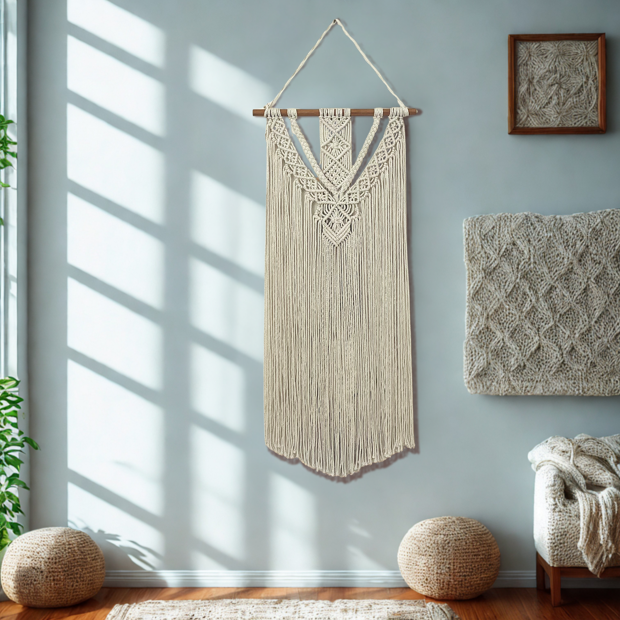 Large Long Macrame Wall Hanging | Extra-Long Straight or V-Cut