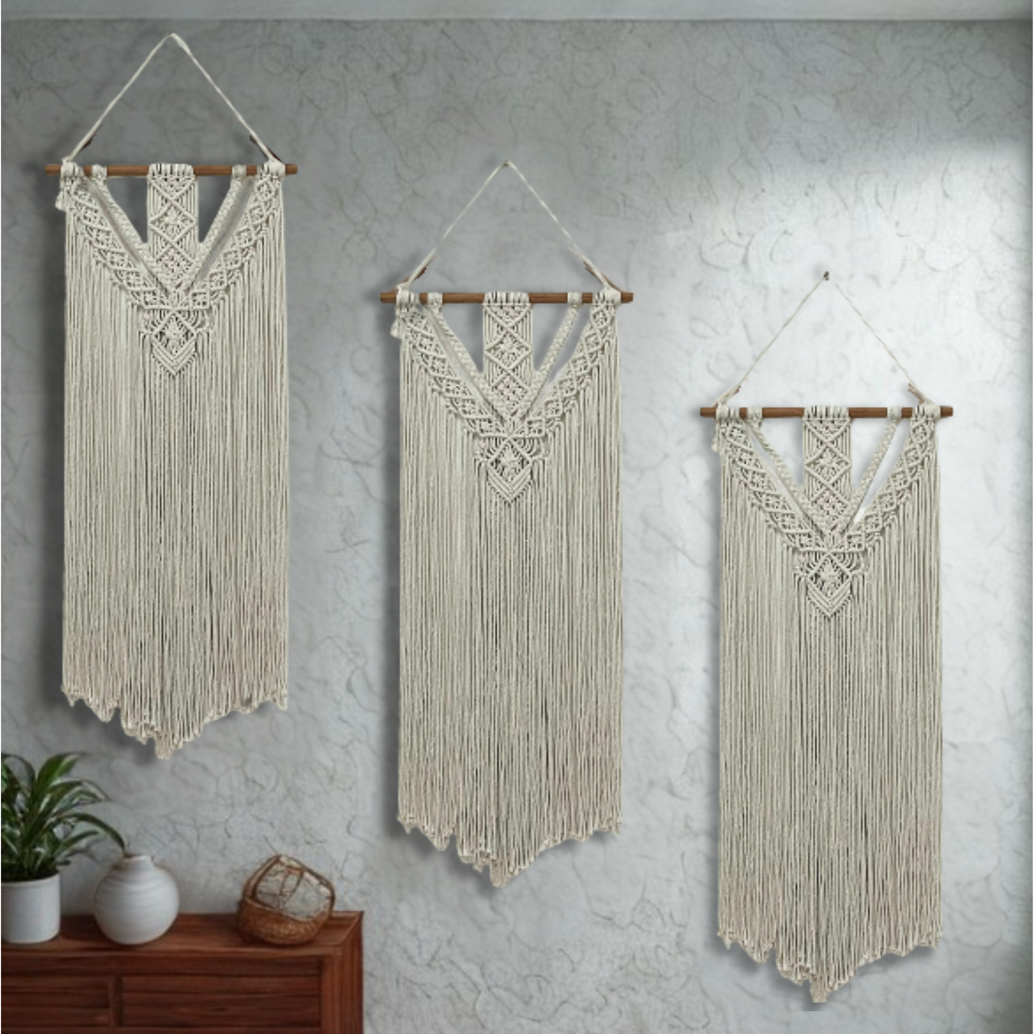 Large Long Macrame Wall Hanging | Extra-Long Straight or V-Cut