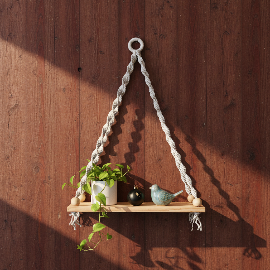 Macrame Wall Shelf 1 Tier | Boho Hanging Plant Shelf