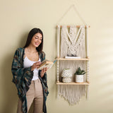 Macrame Wall Shelf 2 Tier | Boho Hanging Plant Shelf