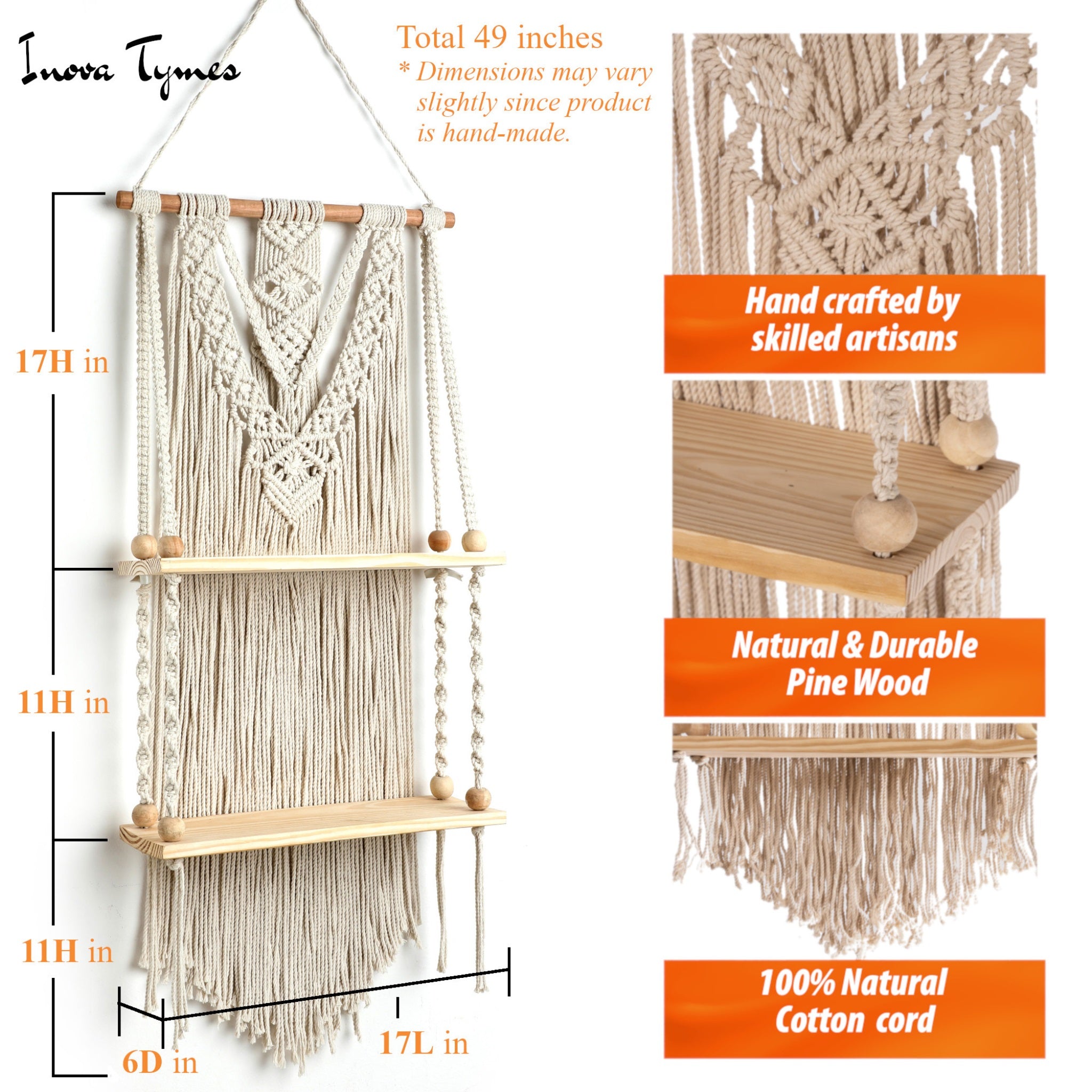 Macrame Wall Shelf 2 Tier | Boho Hanging Plant Shelf