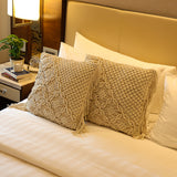 Macrame Asymmetrical Pillow Cover with Fringe | 18x18 Boho Throw Pillow Cover