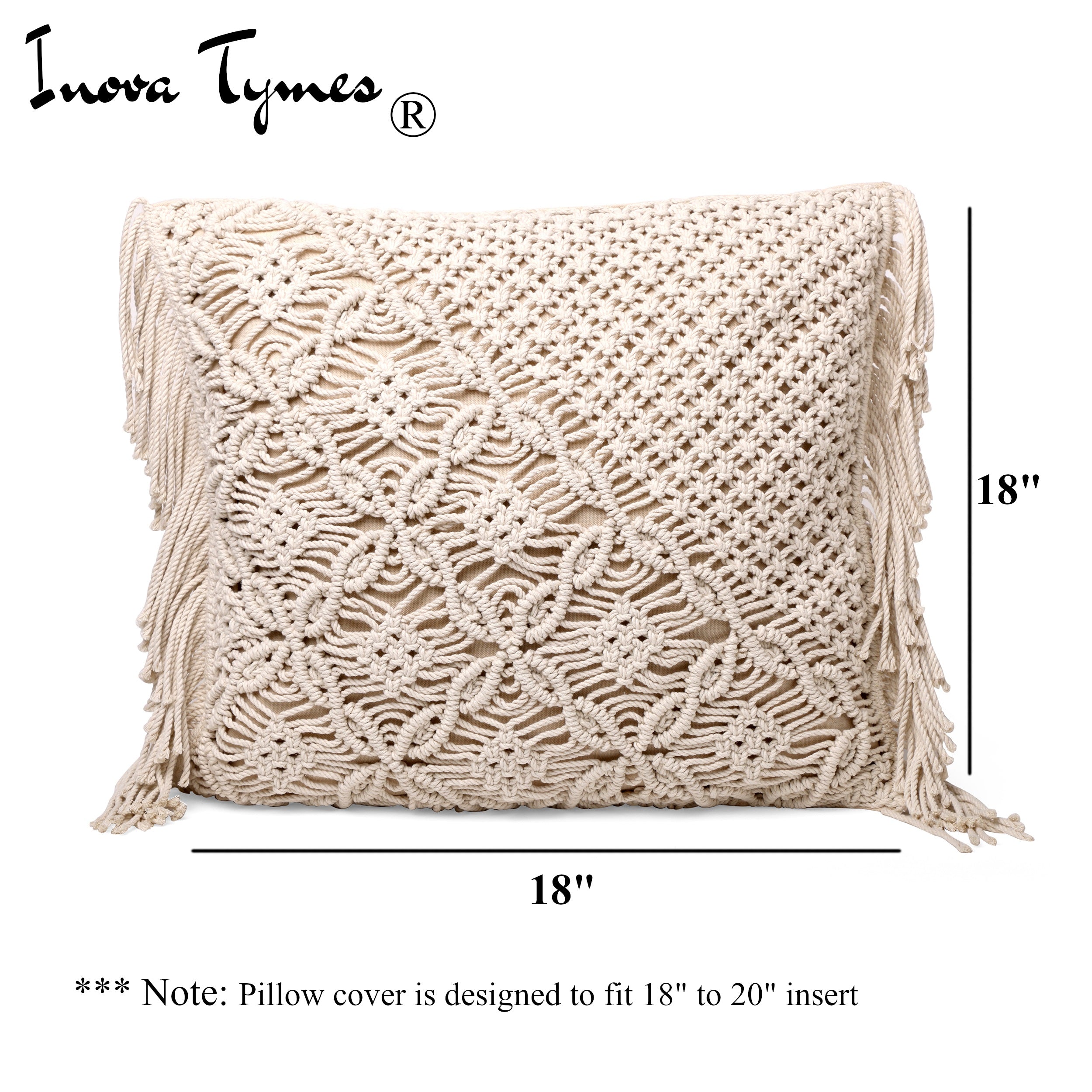 Macrame Asymmetrical Pillow Cover with Fringe | 18x18 Boho Throw Pillow Cover