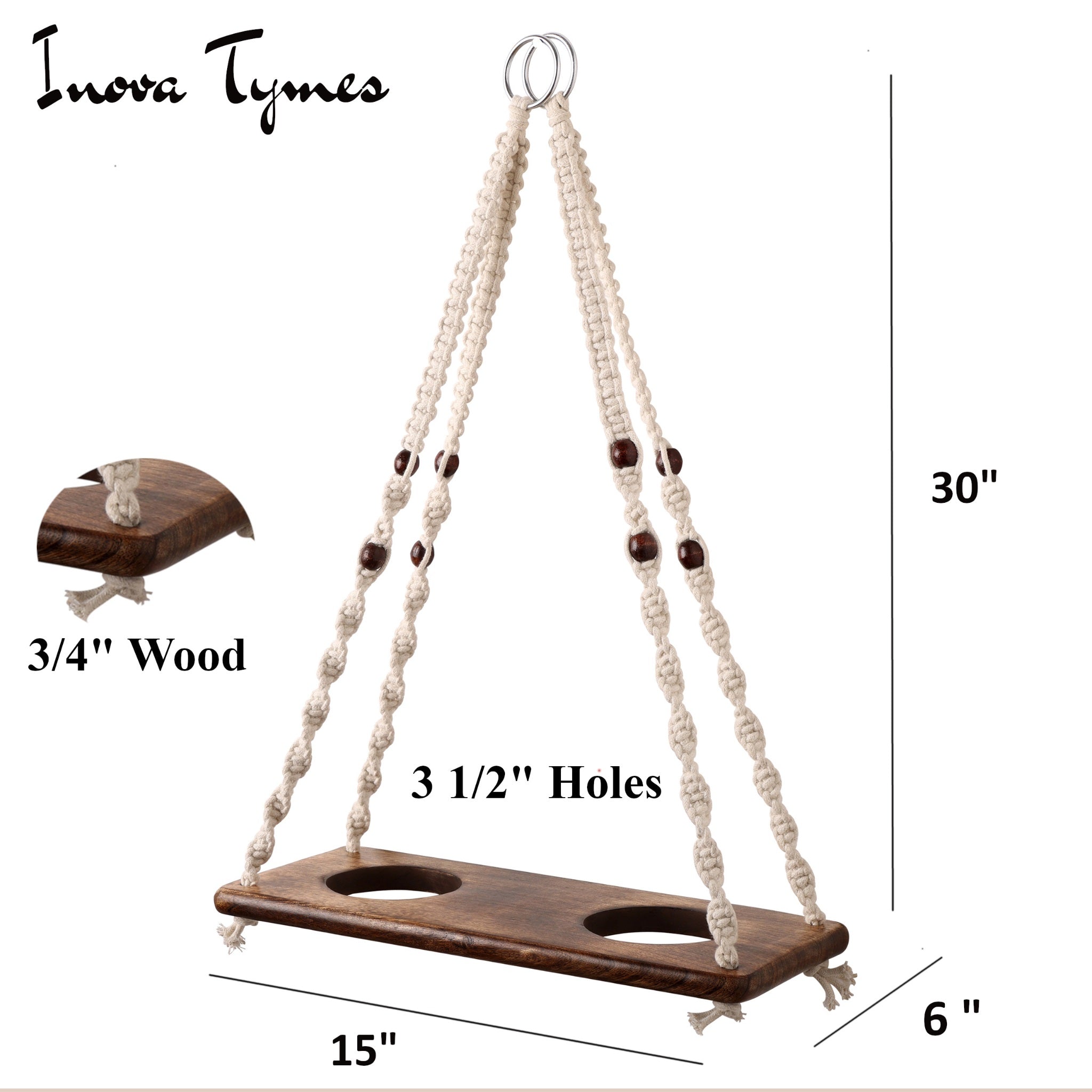 Macramé Plant Shelf with Mango Wood | Hanging Wall Decor