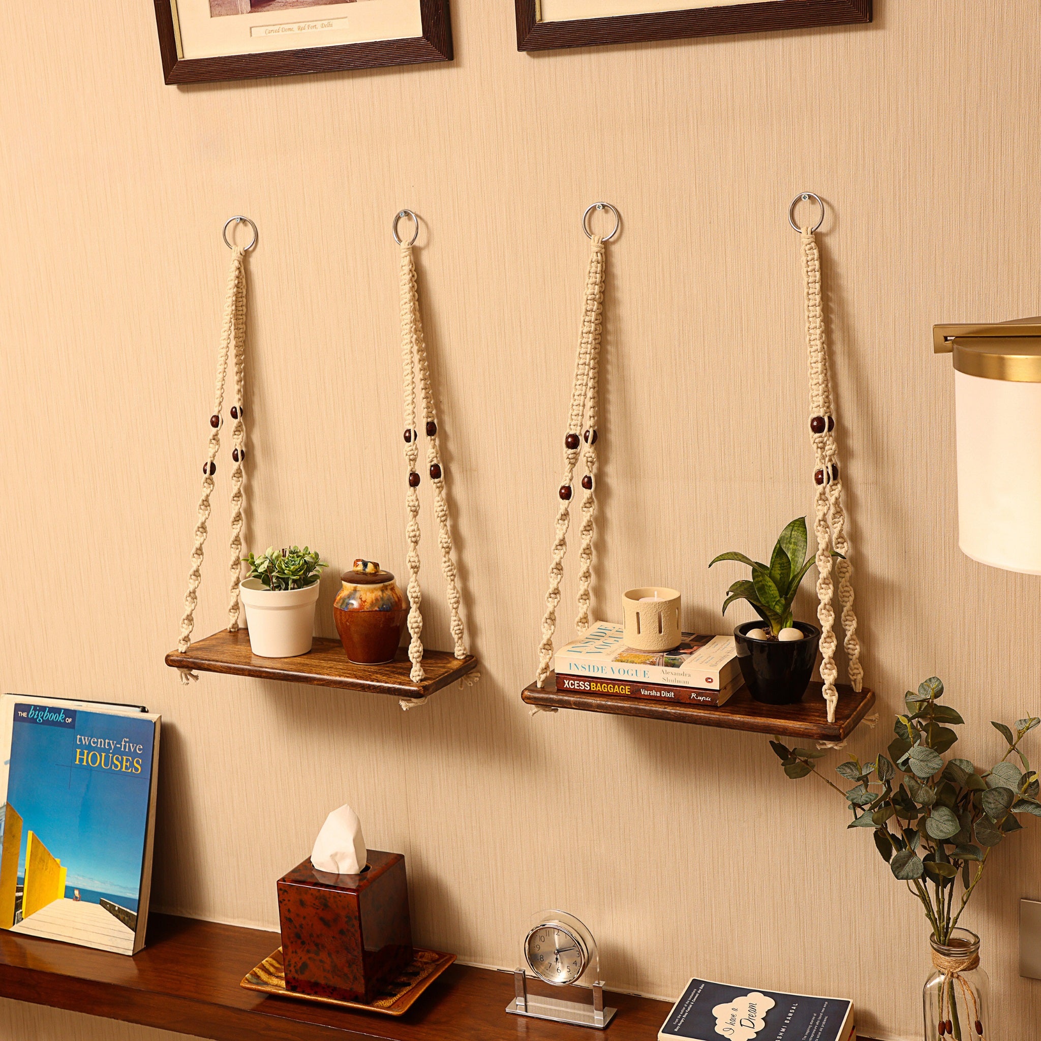 Macrame Wall Hanging Shelf | Mango Wood Boho Decor