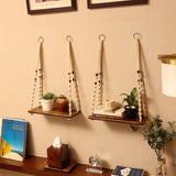 Macrame Wall Hanging Shelf | Mango Wood Boho Decor