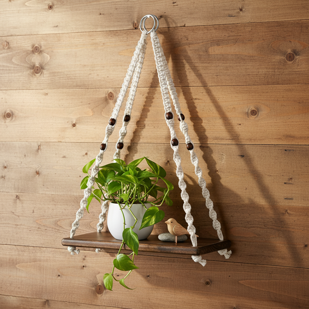 Macrame Wall Hanging Shelf | Mango Wood Boho Decor