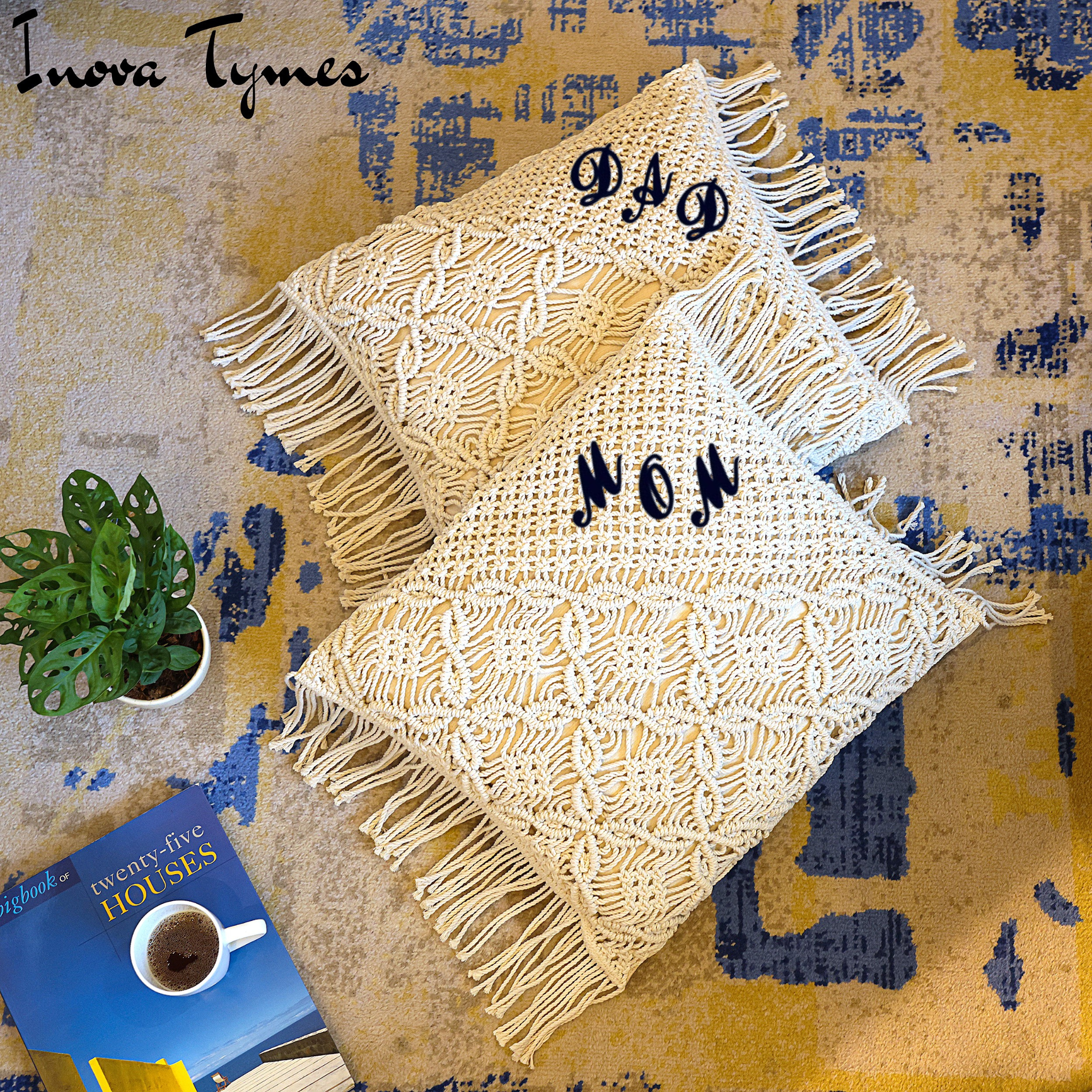 Personalized Macrame Pillow Cover with Fringe | Custom Boho 18x18 Pillow Cover