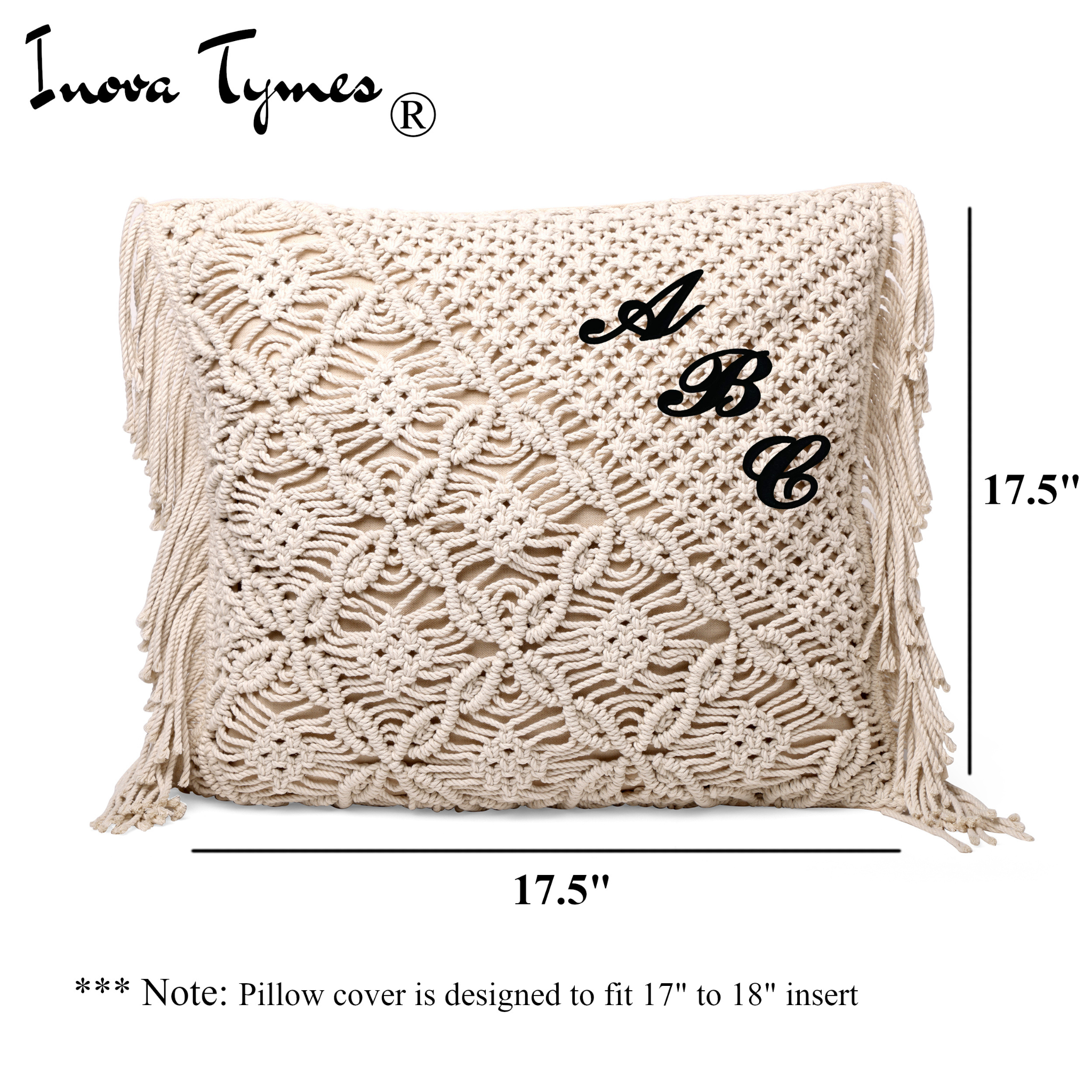 Personalized Macrame Pillow Cover with Fringe | Custom Boho 18x18 Pillow Cover
