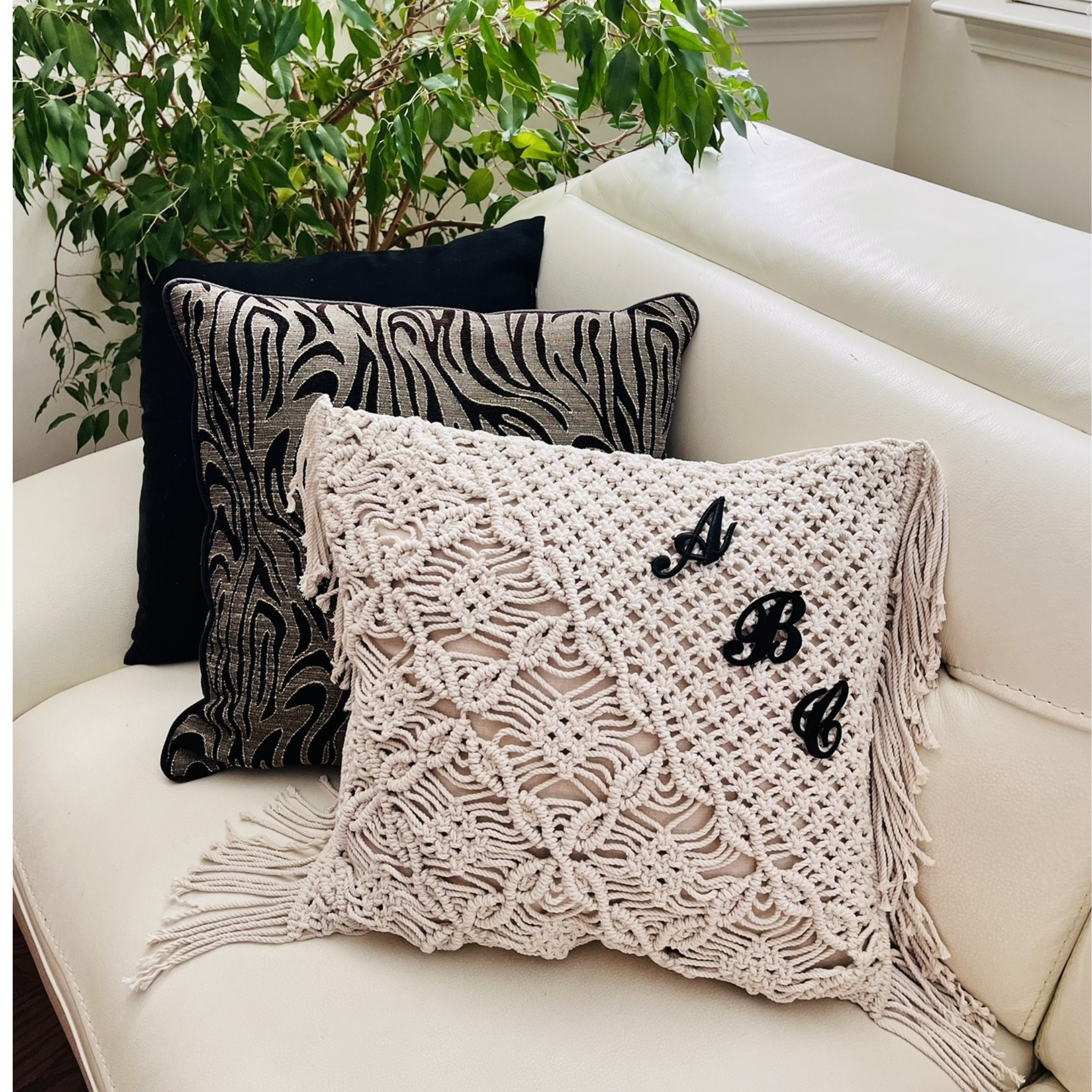 Personalized Macrame Pillow Cover with Fringe | Custom Boho 18x18 Pillow Cover