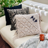 Personalized Macrame Pillow Cover with Fringe | Custom Boho 18x18 Pillow Cover